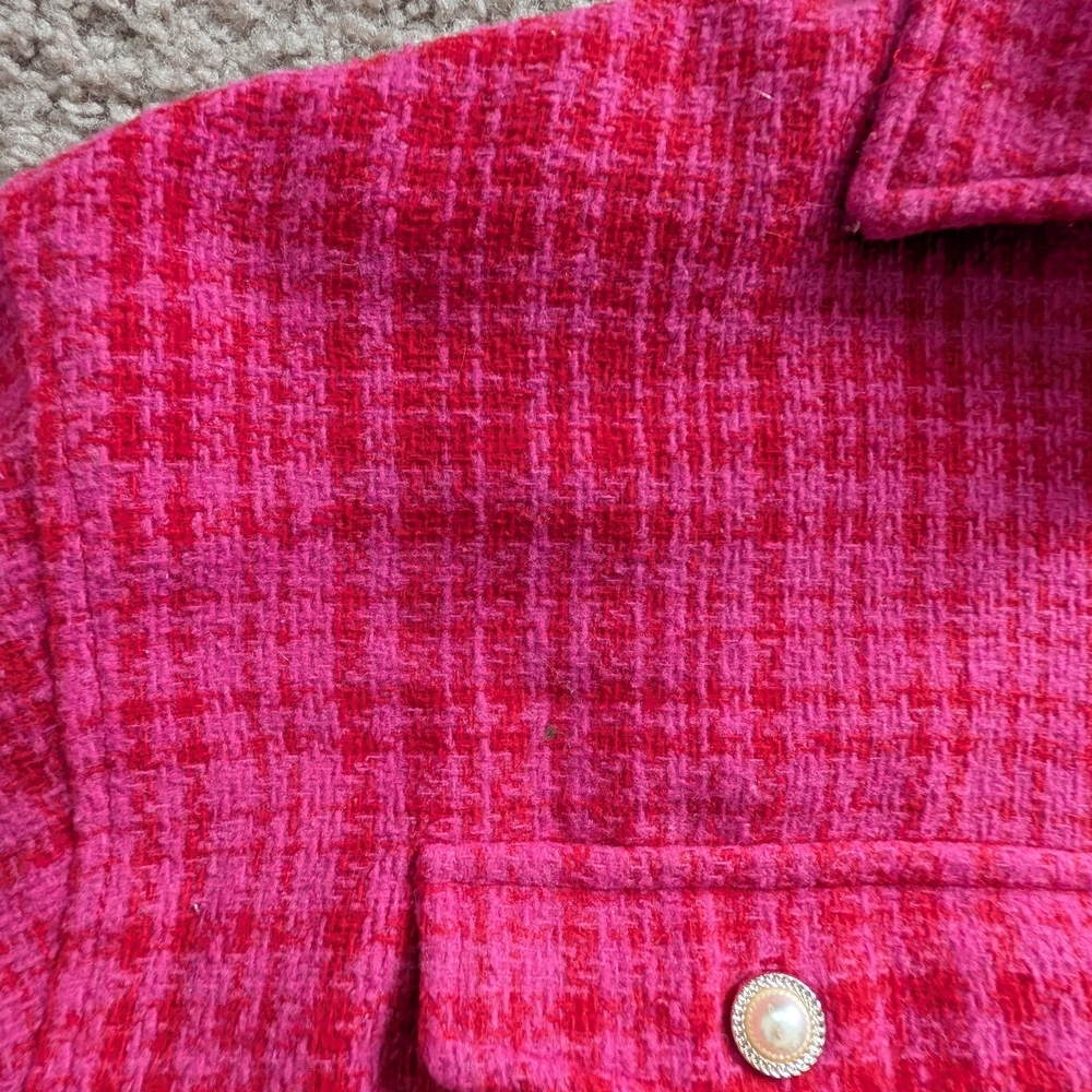 Forever 21 Vibrant Pink Plaid Oversized Faux Pearl Diamond Blazer Jacket Medium - Picture 9 of 13
